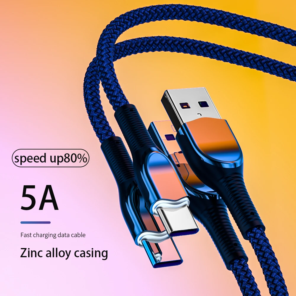 

Zinc Alloy Type C Cable Fast Charging for Xiaomi Huawei Samsung Mobile Phone USB C Cable 5A Fast Charging Cord Weave Wire LED