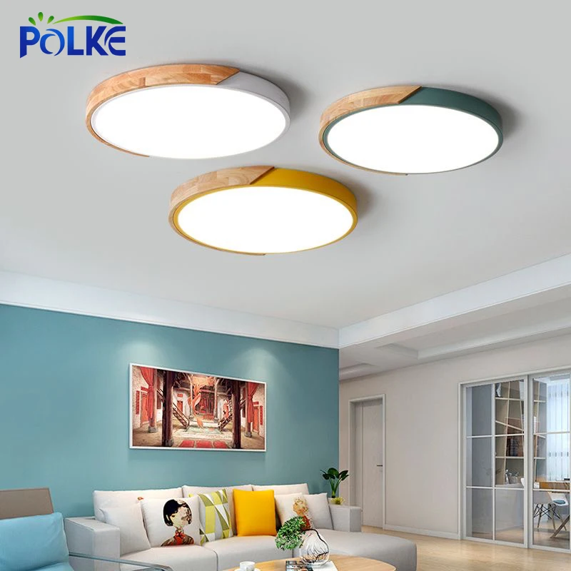 

Modern Wood LED Ceiling Light Ultra Thin Lighting Surface Mount Lamp Fixture For Living Room Home Decor Balcony Remote Control