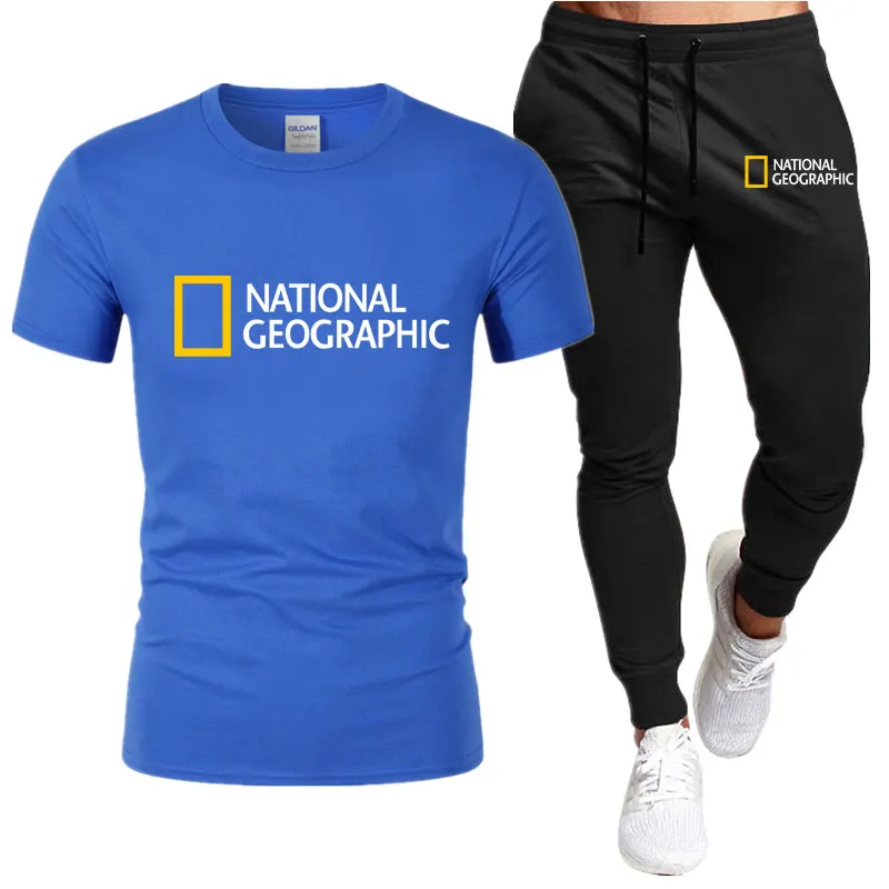 Summer Men's Tracksuit Suit National Map T-Shirt + Trousers 2-Piece Sets Fitness Jogging Sports Pants Sportswear Suit