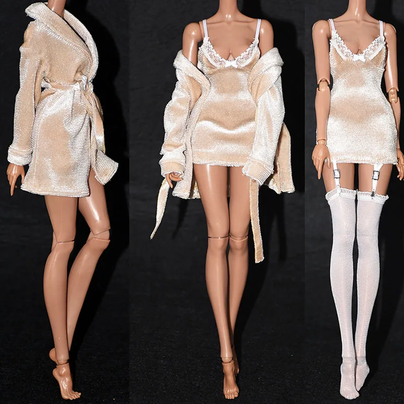 

1/6 Scale Model Fashion Women's Ladies Nightgown Bathrobe Velvet Homewear Negligee Sleepwear Pajamas for 12 inches Action Figure