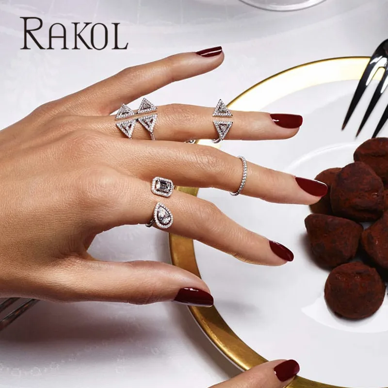Роскошные открытые кольца RAKOL для женщин модные ювелирные украшения в виде капли