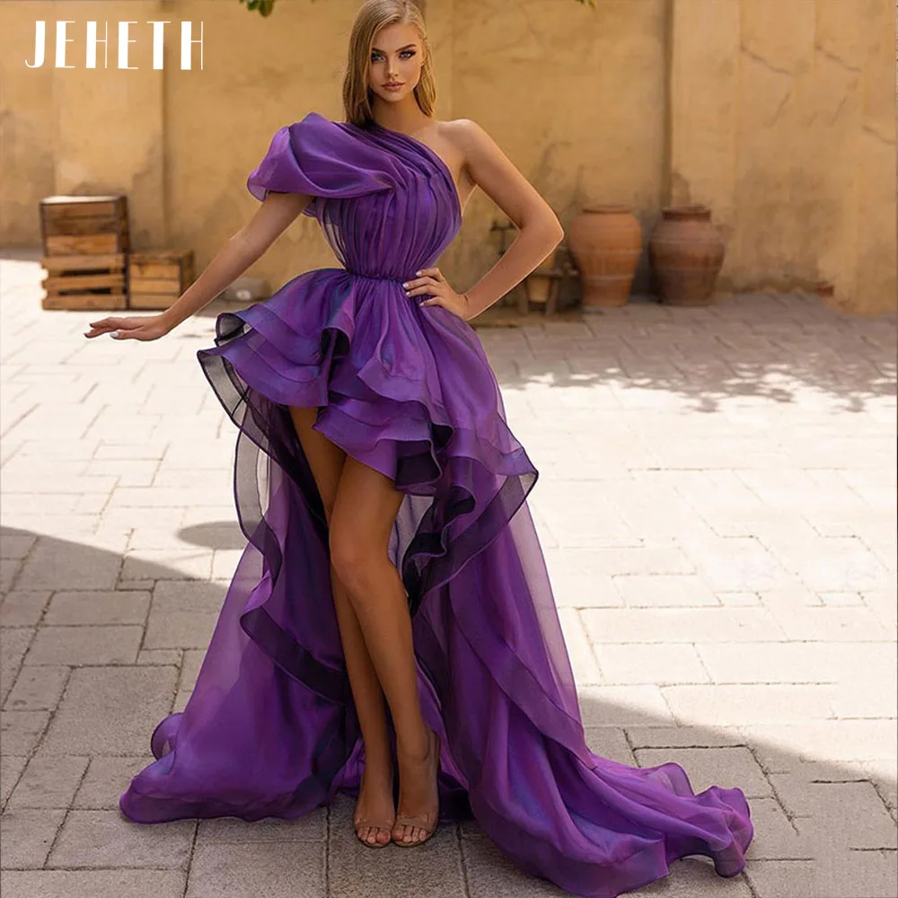 

JEHETH Purple High Low Organza Prom Dresses Saudi Arabia Tiered Evening Princess Party Gown 2022 robes de soirée فساتين السهرة