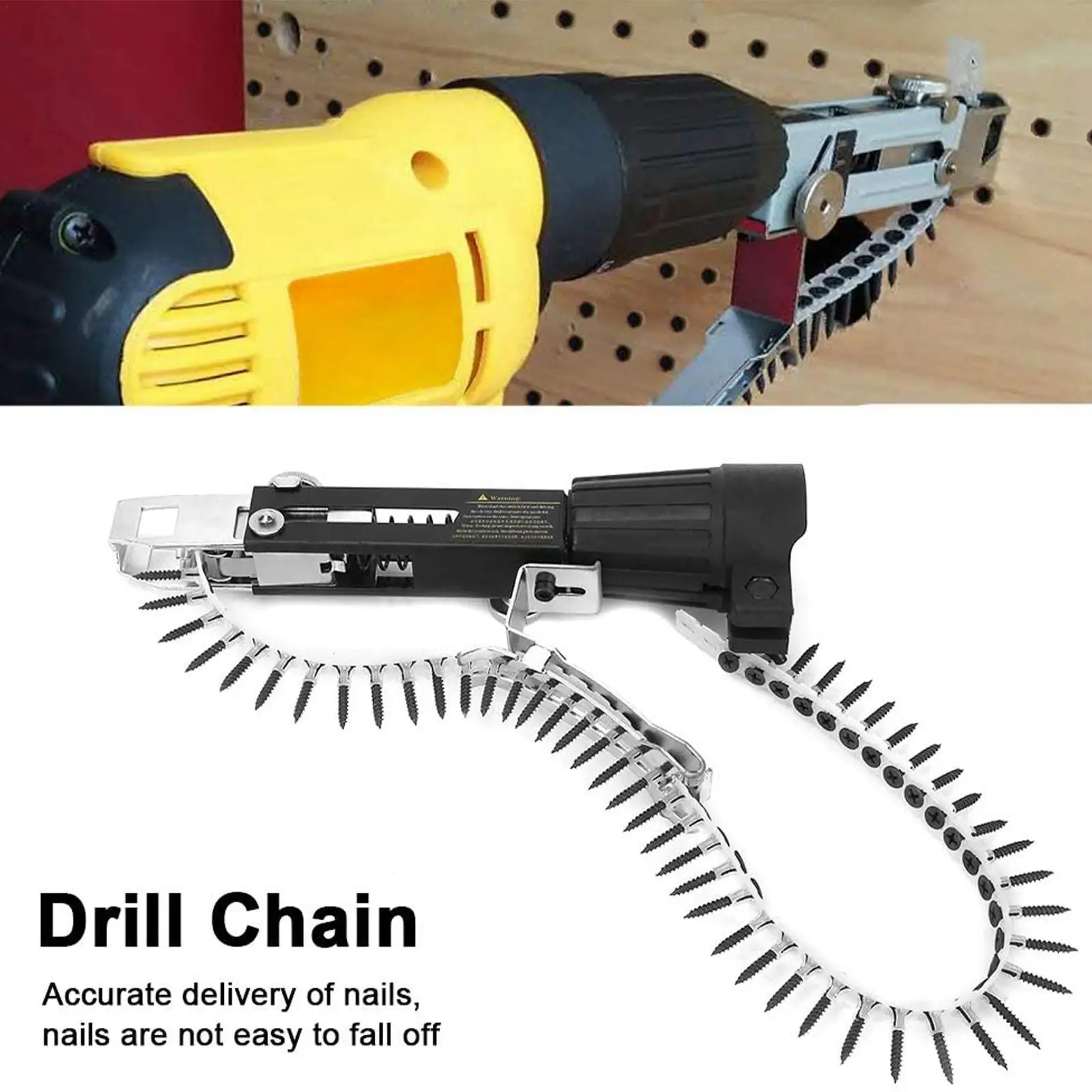

Automatic Nail Feeder Kit Chain Nail Gun Adapter Screw Gun Nozzle Adapter Chain Nails Kit For Electric Drill Woodworking Tool