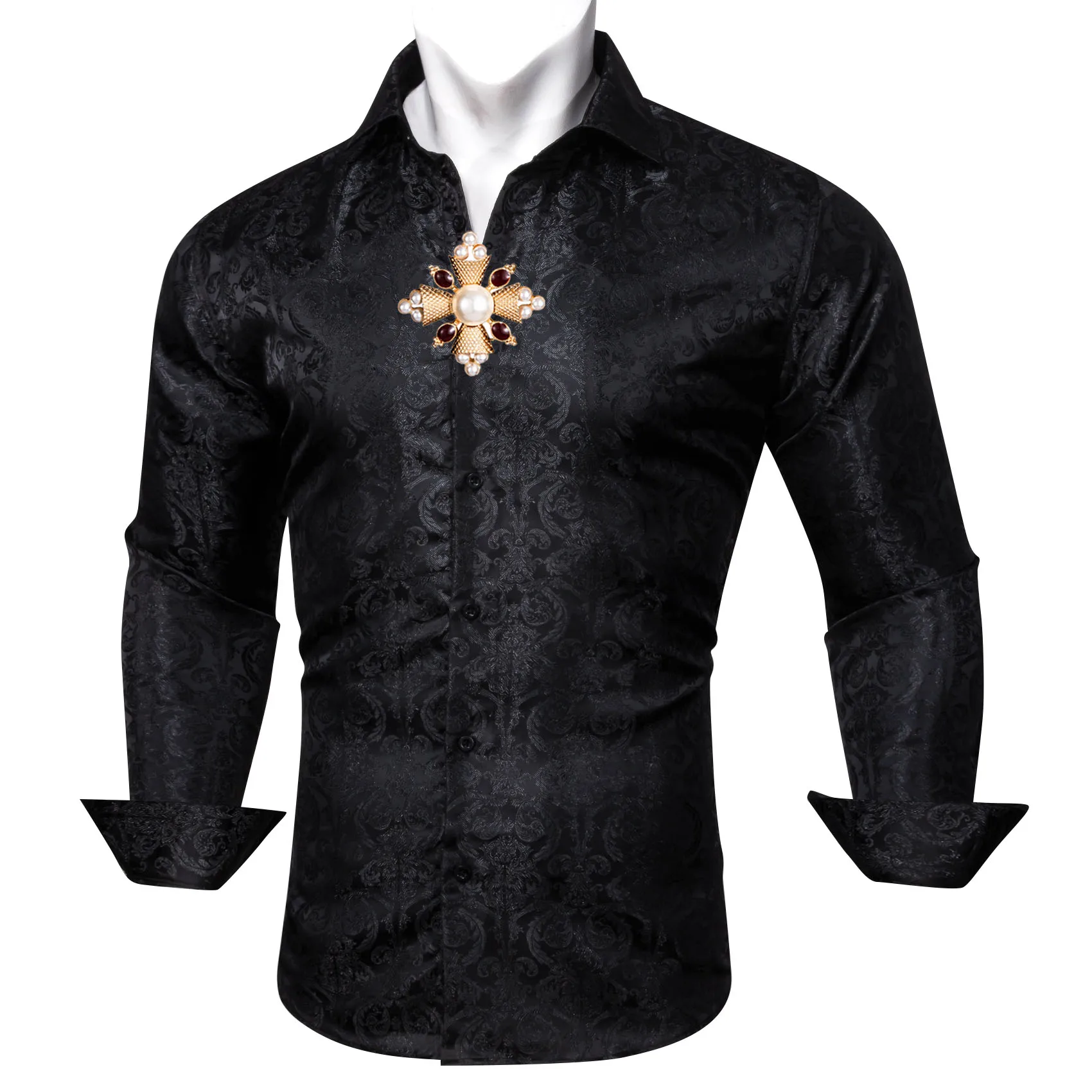 

Классическая мужская шелковая рубашка, деловая Цветочная рубашка с отложным воротником, мужская повседневная рубашка с длинным рукавом, для свадебной вечеринки, дизайн Barry.Wang