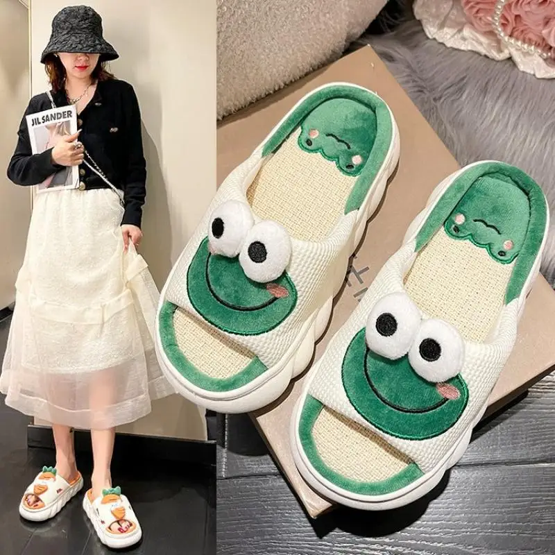 

Sanrio Kerokero Keroppi Plush Slippers Kawaii Anime Cartoon Comfortable Soft Elastic Cute Thick Bottom Ladies Home Casual Shoes