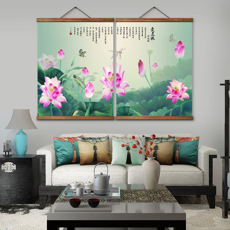 AS3003 настенные постеры на холсте в китайском стиле с лотосом для гостиной