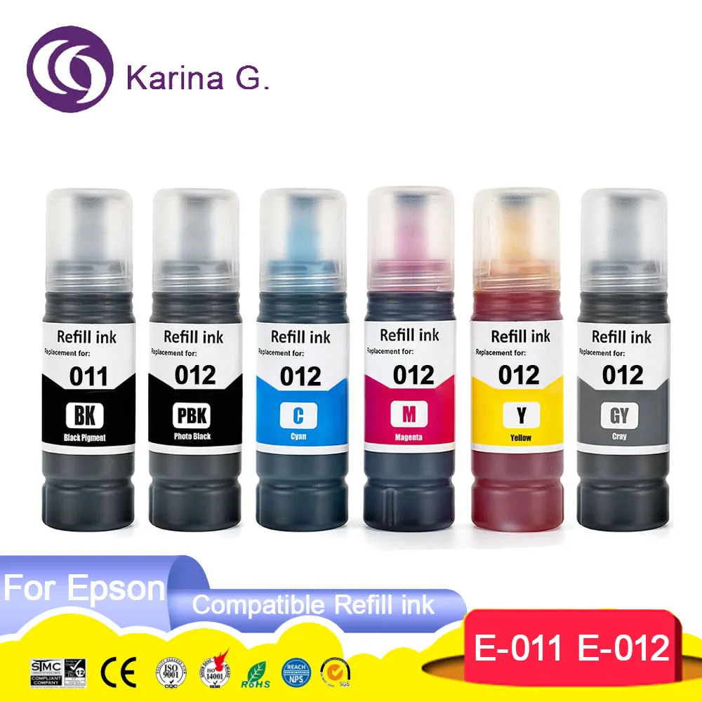 011 012 Compatible Refill Ink For Epson Color Water Based Bottle ink T011 T012 Compatible Epson Ecotank L8160/L8180 ink.