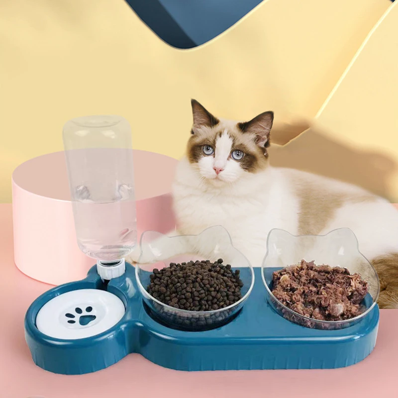 

Автоматическая миска для кошек, дозатор воды и корма для собак, с поднятой двойной подставкой, аксессуары для кошек