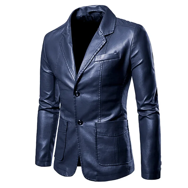 

2022 Spring Autumn Fashion New Men's Casual Lapel Leather Dress Suit Coat / Male Fashion Business Casual Pu Blazers Jacket