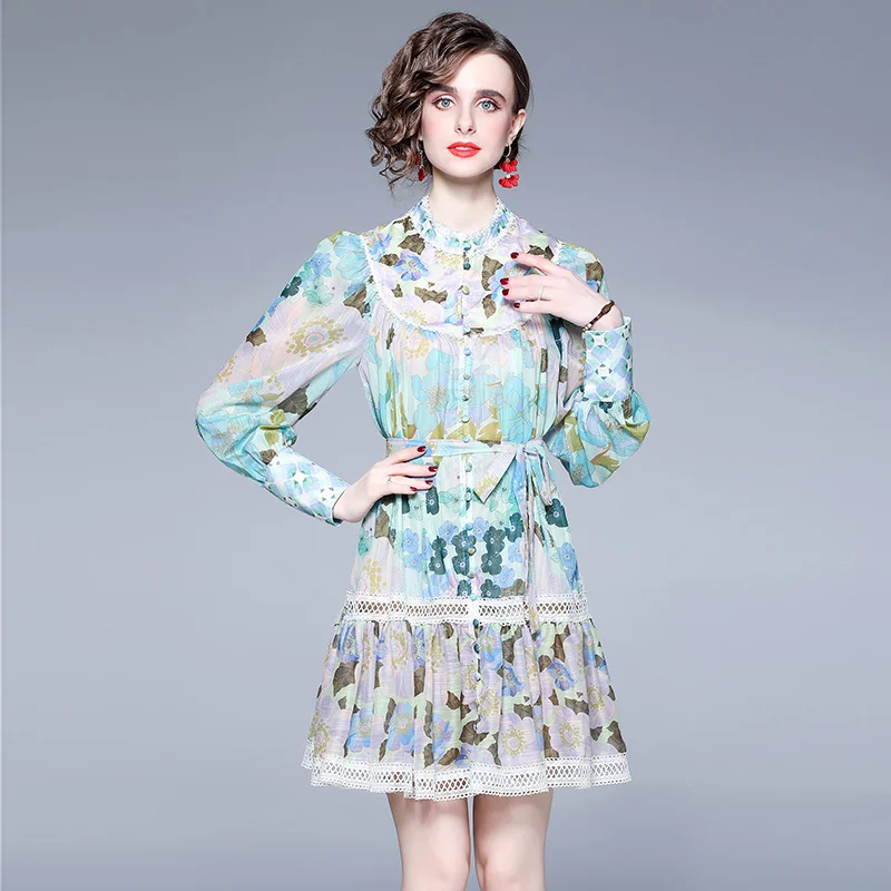 

SuperAen Spring/Summer 2022 New STAND Floral Printing A-LINE Casual Knee-Length Dresses for Women
