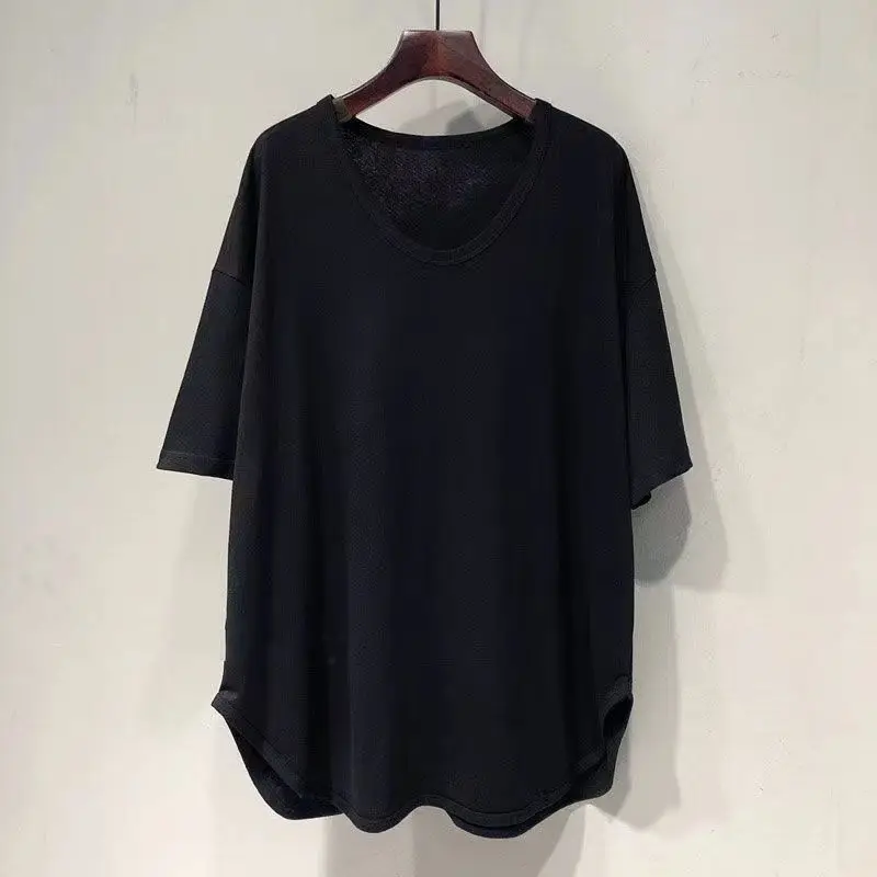 DAYIFUN U-neck Plus Size T-shirts Women Love Print Short-sleeved Loose Tees Tops Lady 2023 Summer New Casual Mid-length Tshirts