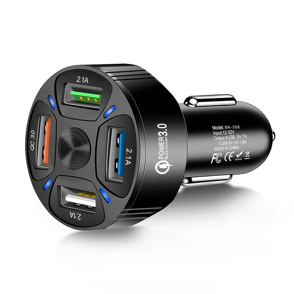 

4-in-1 USB Car Charger Adapter: 4 Ports For Fast Charging Of USBs, Phones & Cigarette Lighters