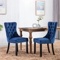 high end solid wood contemporary 2 pcs velvet upholstered dining chair with wood legs nailhead trim kitchen furniture modern