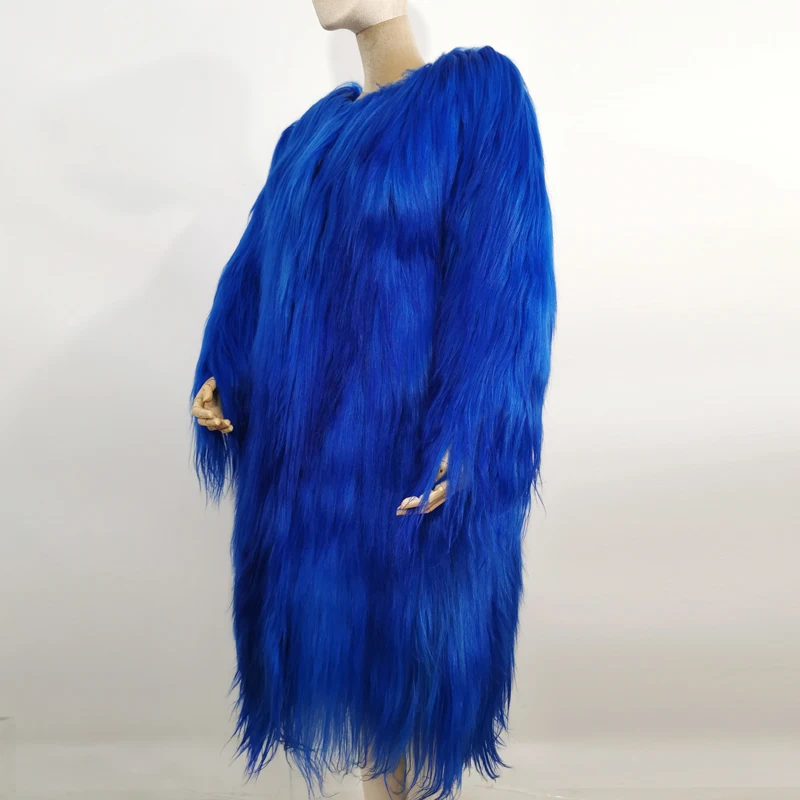 Low-priced clearance sale 90 cm length real sheepskin coat warm sexy fur coat model catwalk gold goatskin leather production