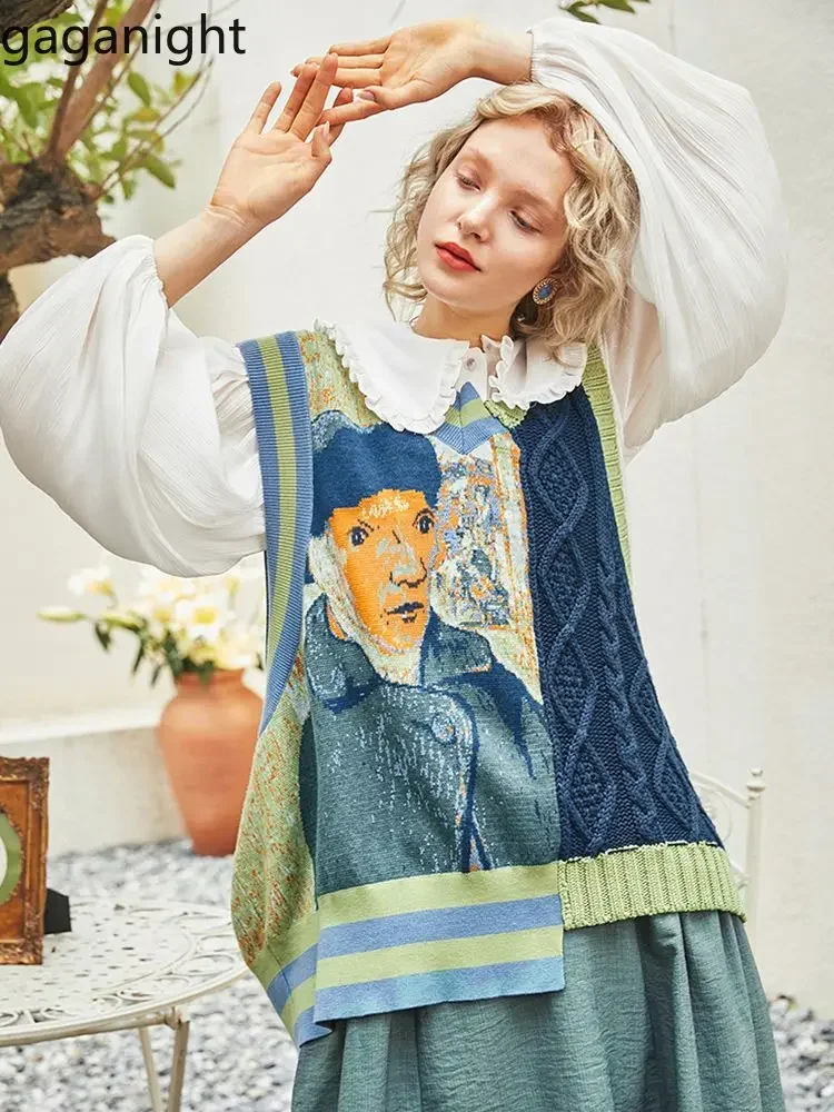 Gaganight женский художественный цветной контрастный жилет без рукавов с v-образным