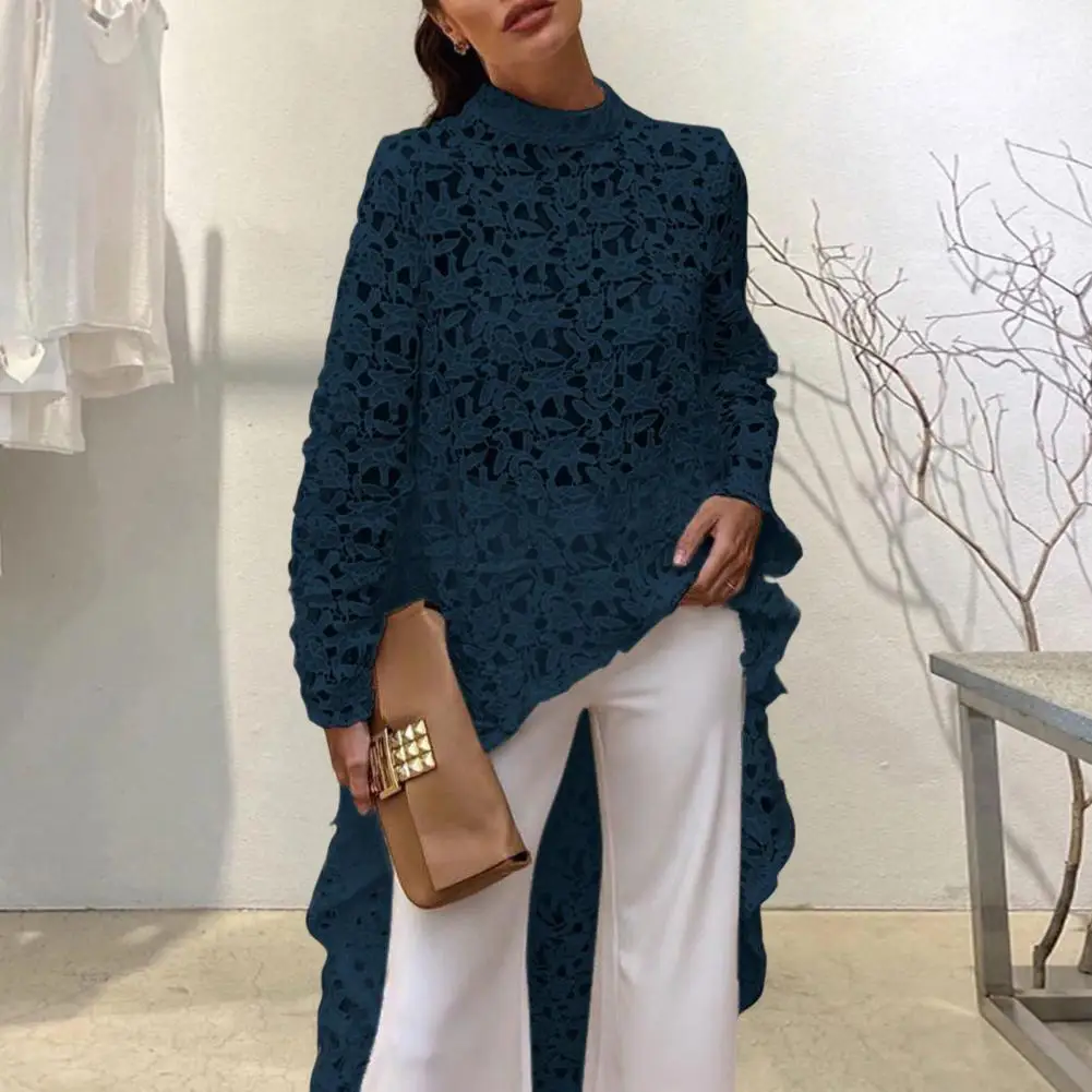 Полый кружевной топ с украшением элегантный цветочным принтом в стиле пэчворк