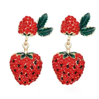 exaggerated red rhinestone strawberry earrings for woman creative fruit retro earrings wholesale