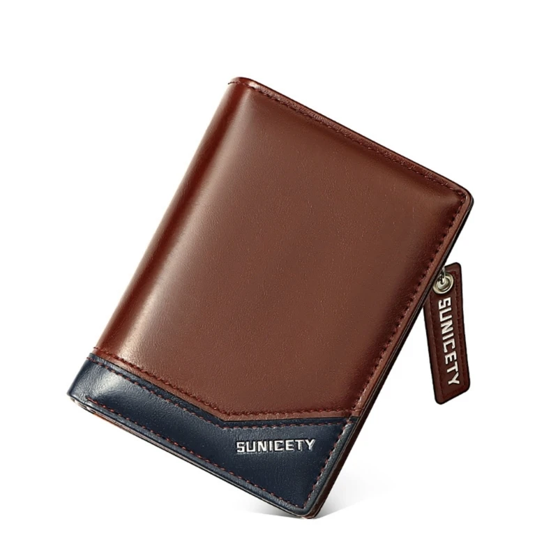 

Мужской двойной кошелек с коротким полиуретановым блокирующим держателем для карт Модный кошелек на молнии для монет