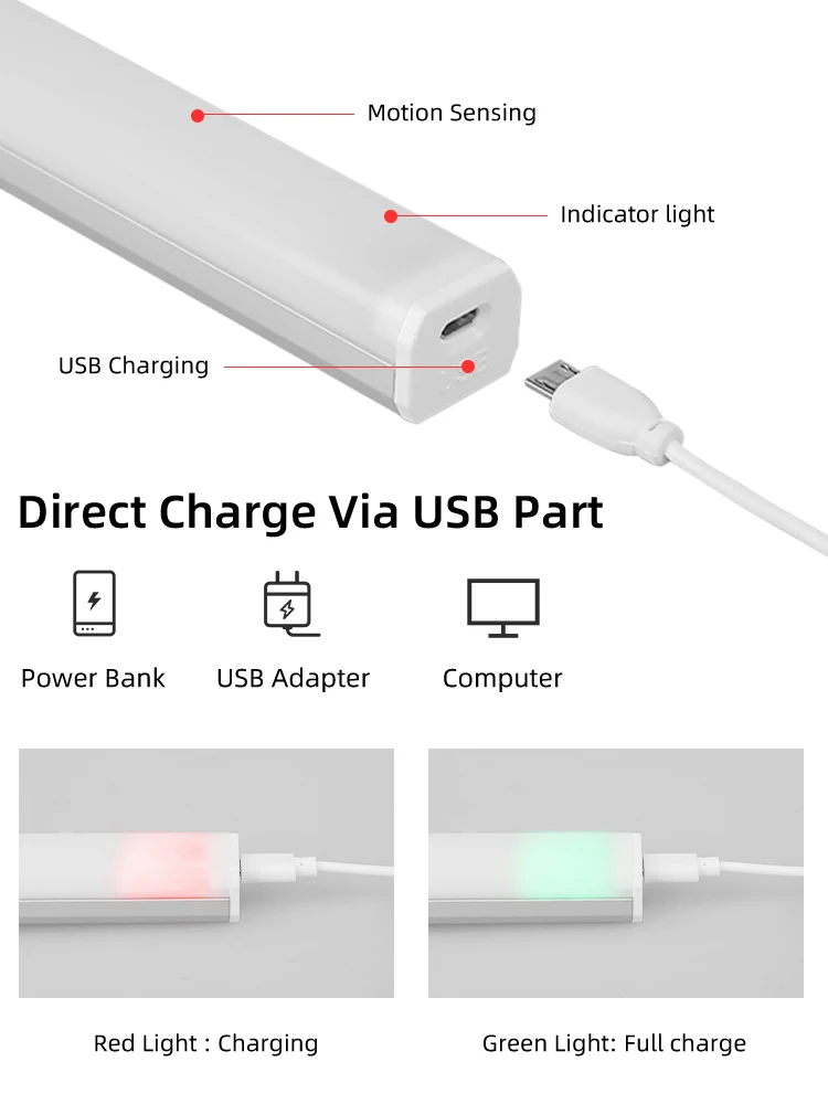 Светодиодные шкафы умные кухонные лампы 20/30/50cm настроенные на зарядку USB с