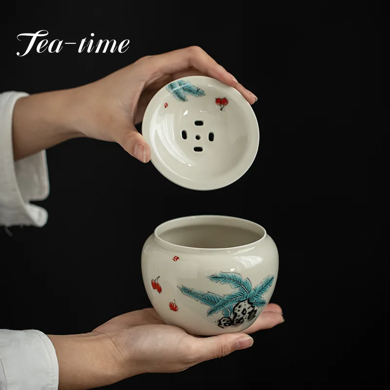 

400ml Retro Plant Ash Glaze Ceramic Jianshui Tea Wash Basin Peach Loquat Pattern Tea Residue Barrel Tea Bucket Kung Fu Teaset