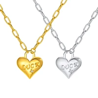 women good luck heart necklaces for ladies teen girls graduation gift gold color stainless steel paperclip chain collar
