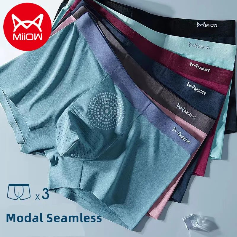 

MiiOW 3pcs Modal Men Underwear Seamless Sexy Boxer Shorts 3A Graphene Antibacterial Men's Panties Massage Male Underpants Gift