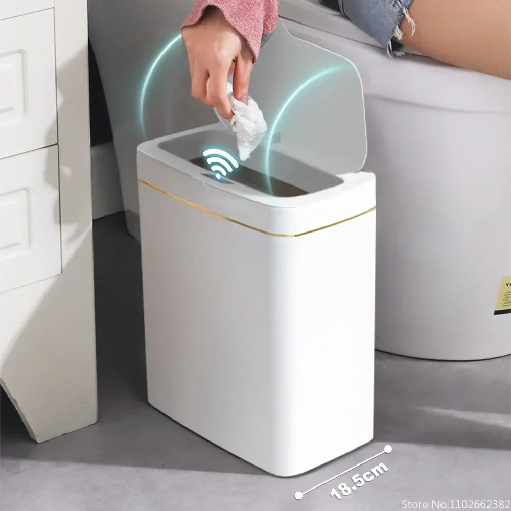 

Bucket Bedroom Narrow Smart Toilet Trash Waterproof Sensor Can Trash Kitchen Seam Garbage Automatic for Wastebasket Bin