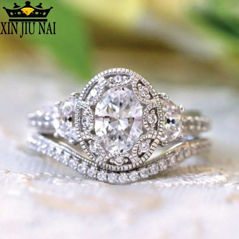 

2/pcs 2018 Fashion Wedding Womens Rings Pair AAA Cubic Zirconia Rings Sets Vintage Thin Silver Finger Ring Band With Stone 6-10