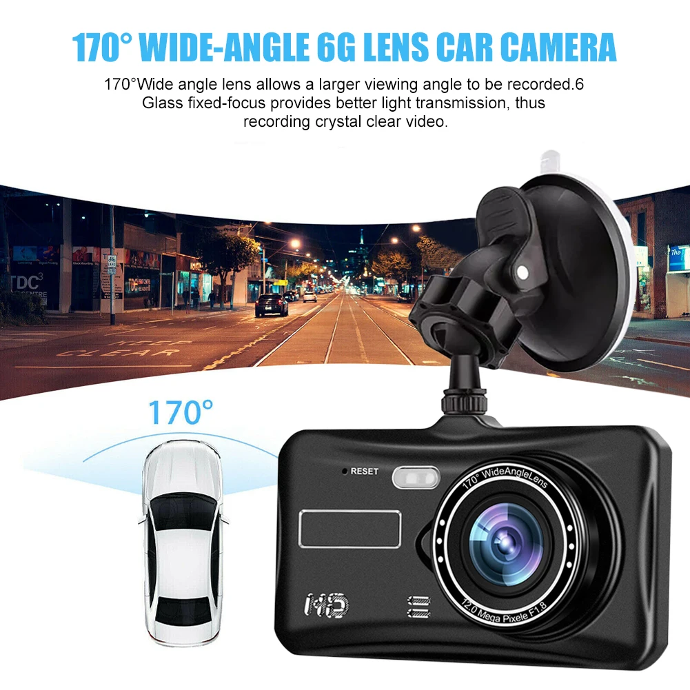 

Car Dash Cam 1080P Front and Rear Camera DVR Car Driving Recorder 4" Touch Screen Night Vision Loop Recording Car Camera