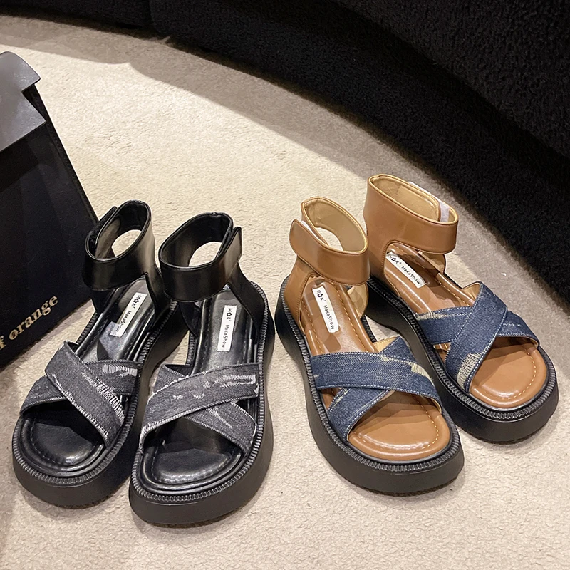 Platform Women's Sandals Comfortable Women Sandals Height Increasing Female Sandals Anti-slip Soft Casual Shoes Ankle-wrap 2023