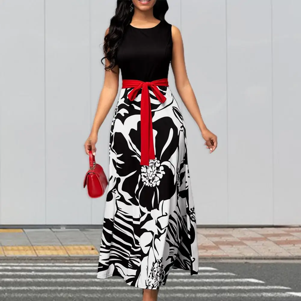 

Formal Dress Fashion Print Large Hem Summer Lace-up Patchwork Dress for Wedding