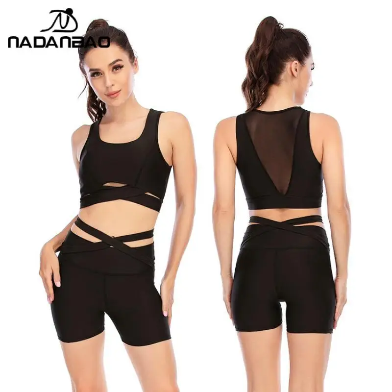 

Однотонные спортивные костюмы NADANBAO, классическая черная одежда для бега и йоги, Женский Летний жилет для фитнеса, топы, высокоэластичные ко...