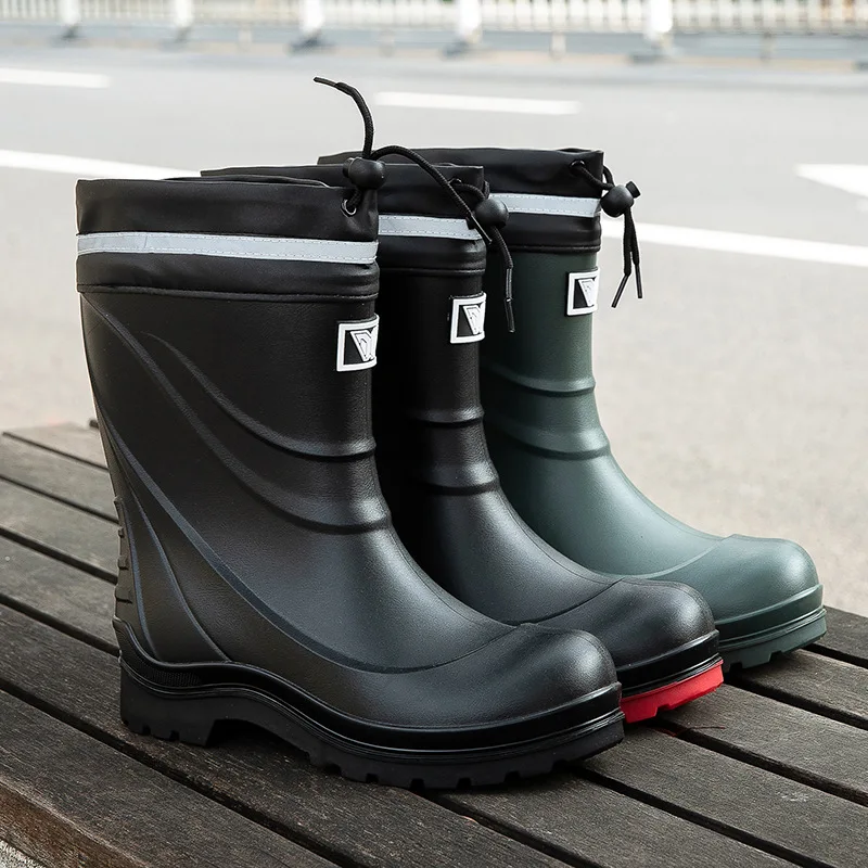 Новые мужские модные сапоги до середины икры из ПВХ водонепроницаемые для