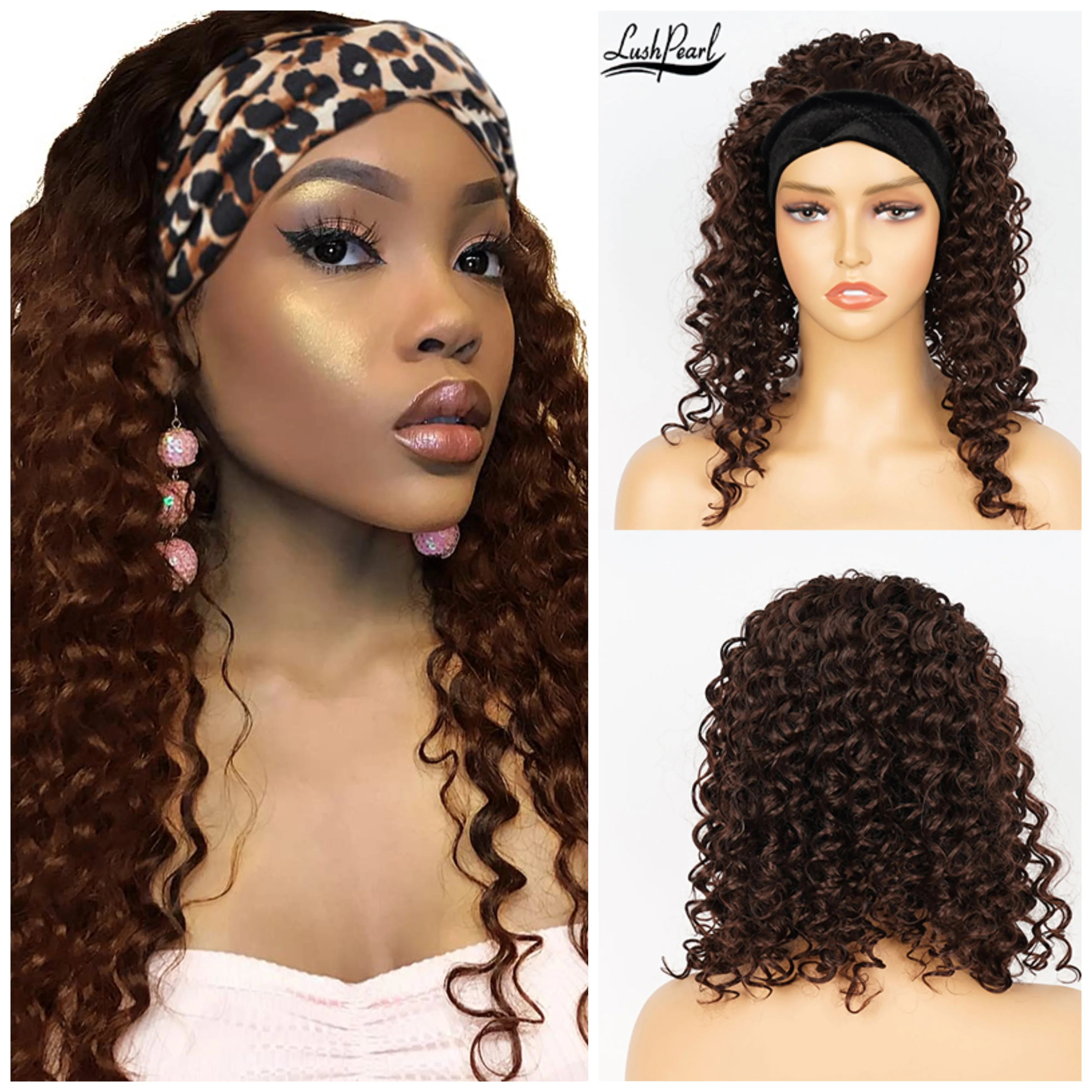 

Headband Wig Synthetic Kinky Curly Wig for Black Women Highlight Ombre Blonde Deep Wave Wig Heat Resistant Fiber Daily Party