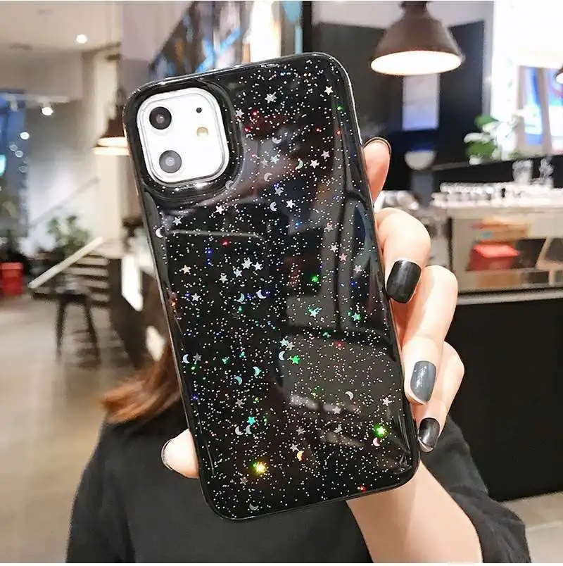 Блестящий чехол с блестками для iphone 8 7 Plus 6 6s 5 5s SE эпоксидной звездой и Луной 13 12 11