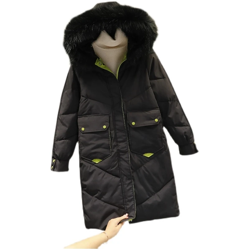 Down Jacket Famale 2022 New Solid Casual Zipper Hooded Women's Winter Coats Loose Thick Warm Long Parkas Outerwear Clothing Tops