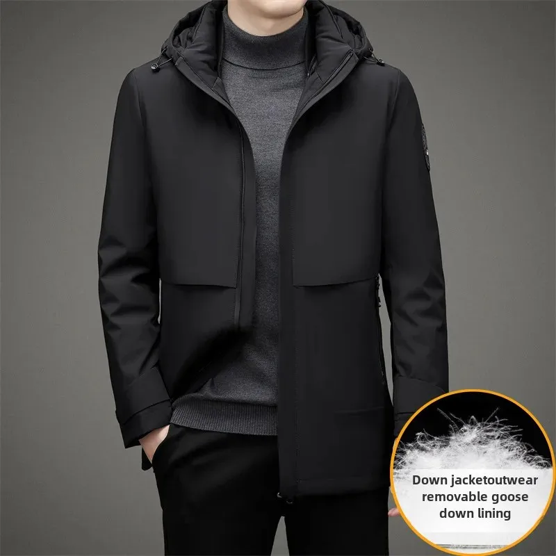 Мужской зимний пуховик средней длины деловой Повседневный плотный теплый белый