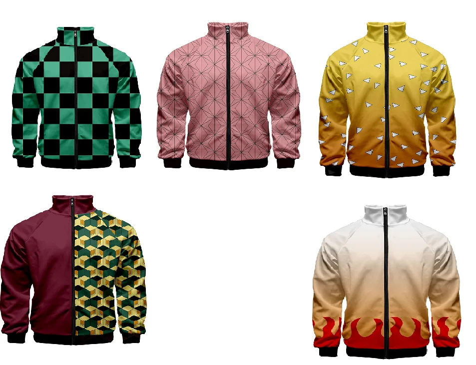 

Anime Demon Slayer Tomioka Kyoujurou Zenitsu Cosplay Tanjirou Nezuko Stand Collar Zip Up Jacket Coat 3D Printed Sweatshirt