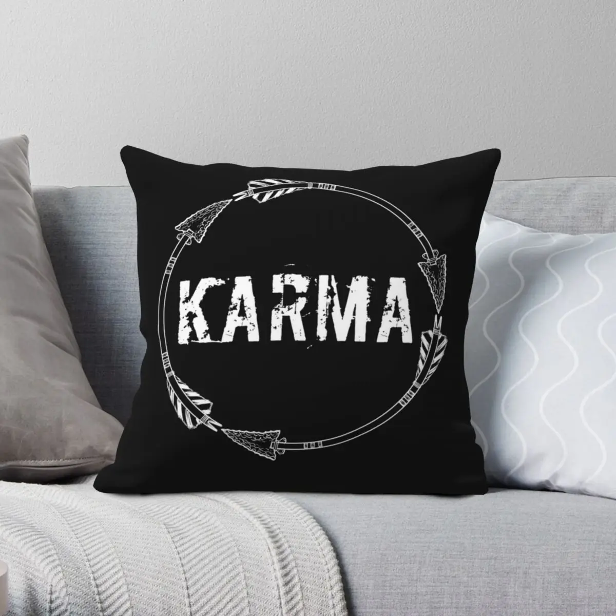 

Karma Square Pillowcase Polyester Linen Velvet Printed Zip Decorative Pillow Case Sofa Seater Cushion Cover