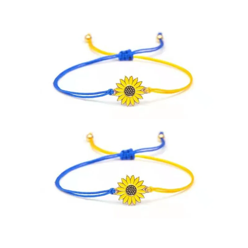 

Popular Jewelry Hand Woven Bracelet New Alloy Sunflower, Sunflower, Daisy, Yellow and Blue Wax Thread Woven Friendship Bracelet