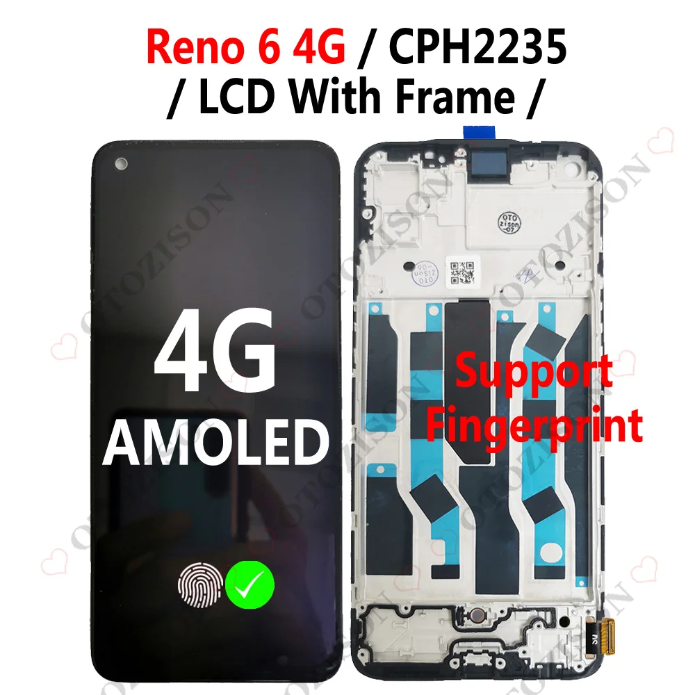 Дисплей для OPPO Reno 6 ЖК-дисплей 5G CPH2251 4G CPH2235 сенсорный экран с рамкой дигитайзер в