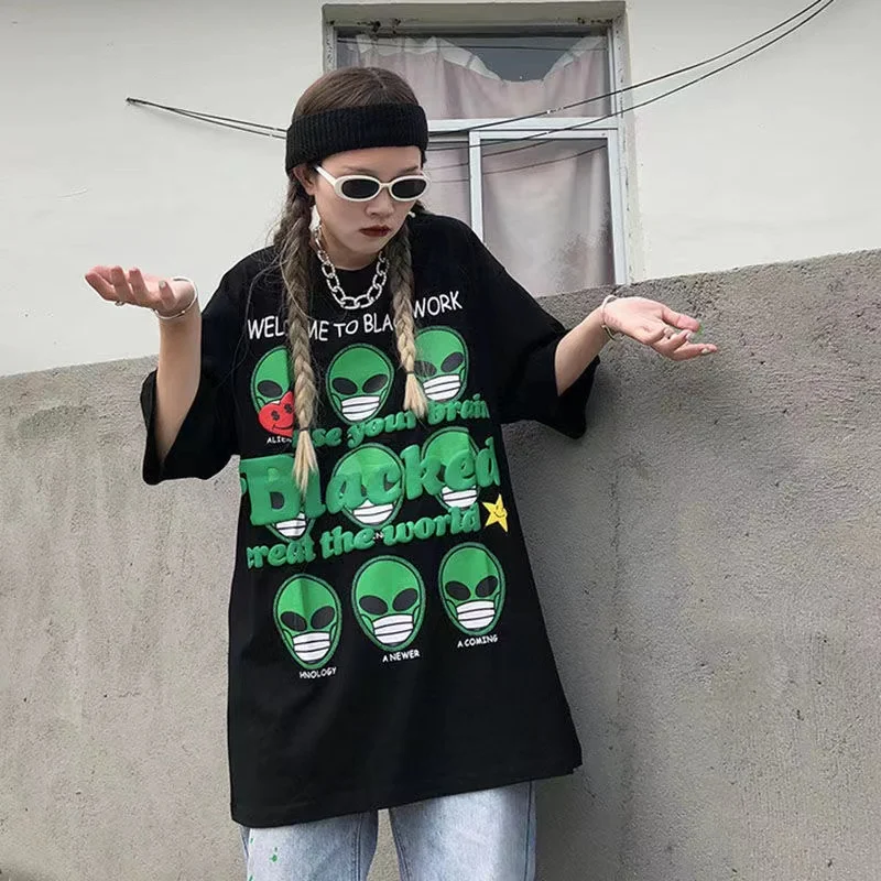 

Oversized Black T Shirts Y2K Anime Clothes Graphic Short Sleeve Femme High Street Harajuku Summer Top Tee Shirt Woman