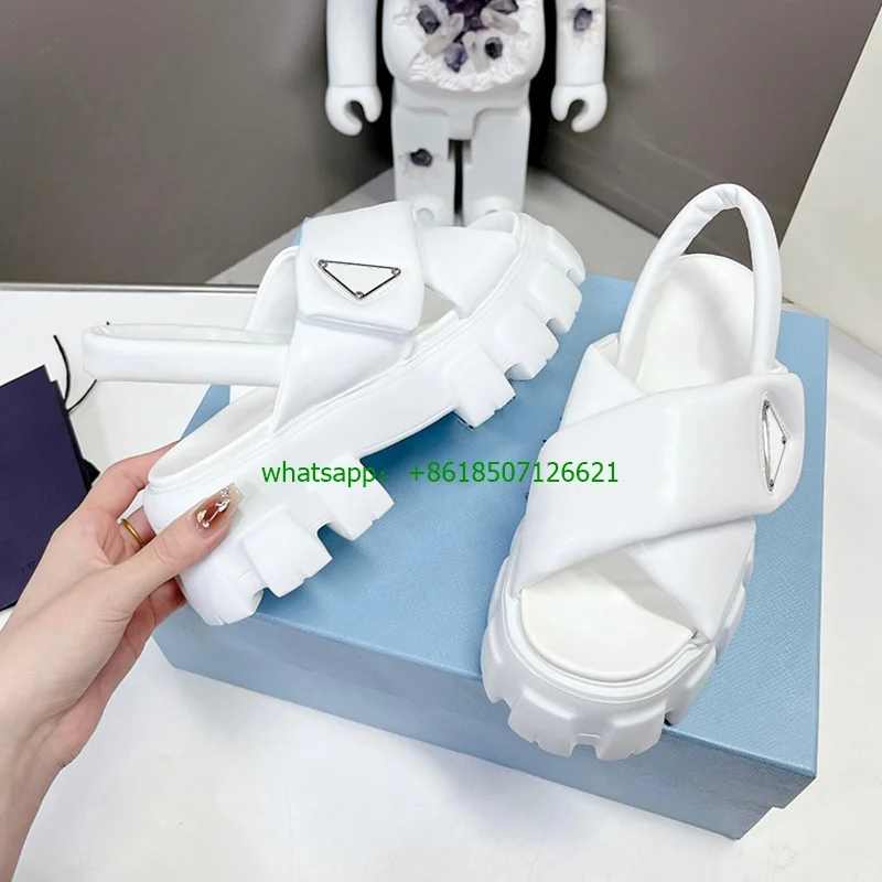 2023 New Black Cross Gear Thick-Soled Bread Sandals With Round Toe And Fingerless Women's Shoes