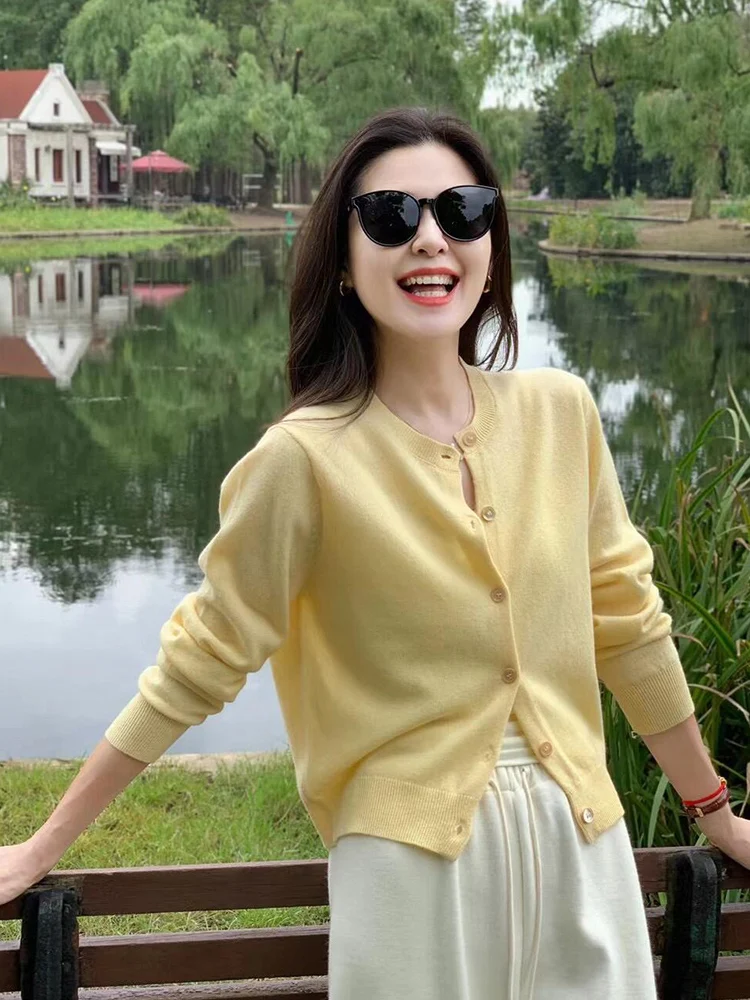 Желтый вязаный кардиган с длинными рукавами верхняя одежда для женщин осень-зима
