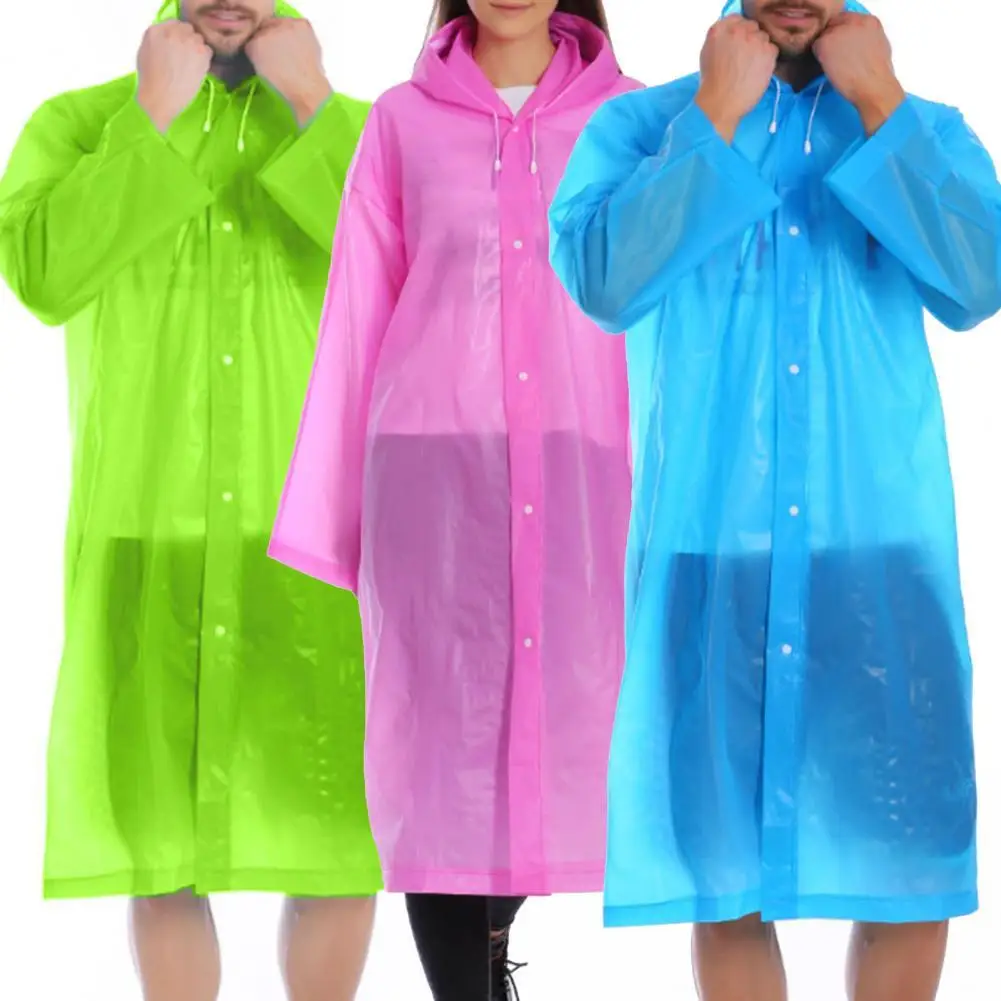 

Hot Sales！Outdoor Raincoat Elastic Transparent EVA Rain Poncho With Button for Camping