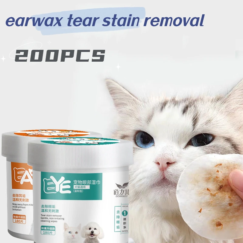 

200PCS Pet Wet Wipes Eye Tear Ear Stain Remover Cleaning Portable Towels Dog Cat Cleaning Wipes Health Care Grooming Supplies