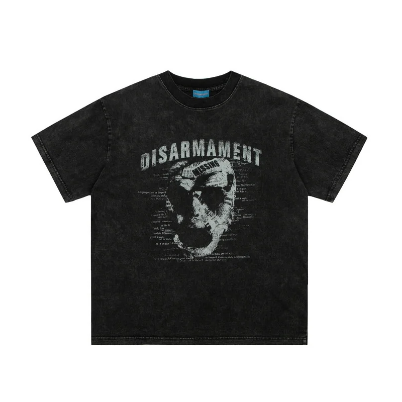 

High Street Washed Retro Dark T-Shirt Hip Hop Short Sleeve T Shirt for Men Teen Skull High Worker Half Sleeve Men's Clothing Top