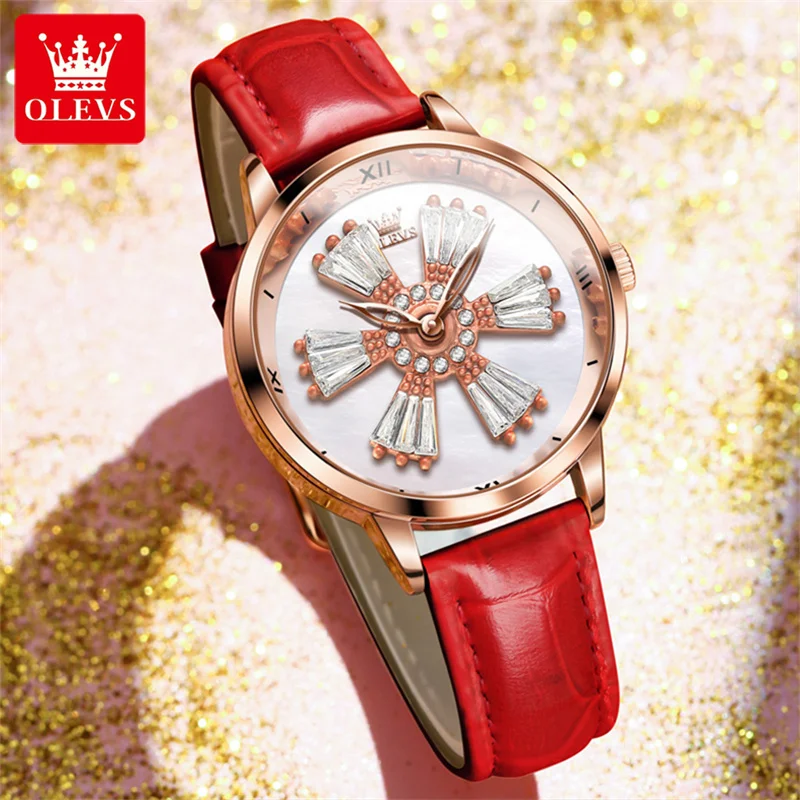 Reloj Mujer OLEVS Brand Luxury Women Quartz Watch Rotating Crystal Dial Ladies Fashion Waterproof Wristwatches