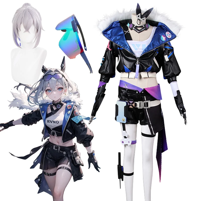 

Game Silver Wolf Cosplay Wig Honkai Star Rail Cosplay Costume Uniform Glasses Earrings Stellaron Hunters Hacker Halloween Cos
