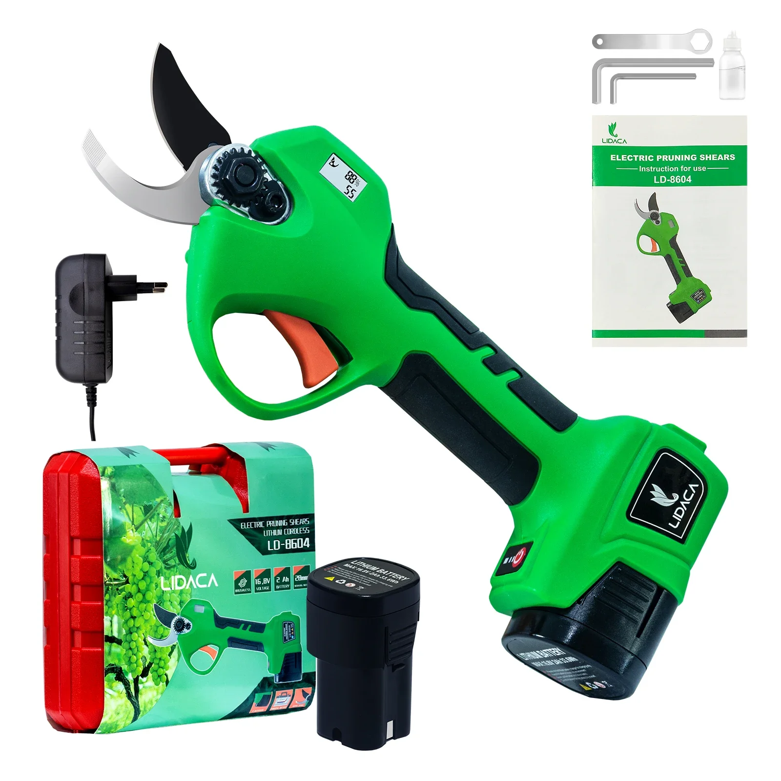 Lidaca-8604 Электрические секаторы ножницы для обрезки на аккумуляторе ЖК-дисплей